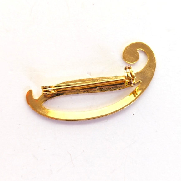 Vintage MCM Gold Tone Cursive "D" Music Note Swirl Pin Brooch - Picture 2 of 3
